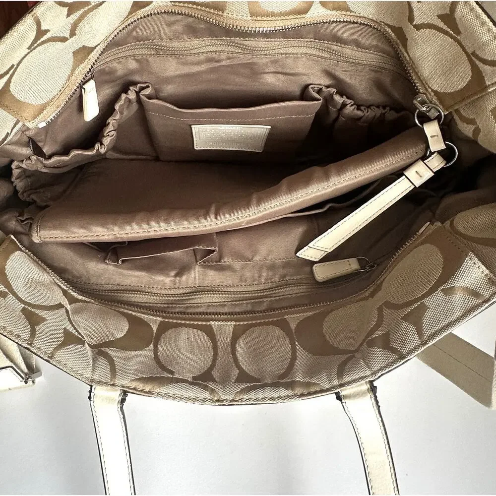 Coach Signature Stripe Lurex Diaper Bag Extra Large Tote Travel Messenger F19202